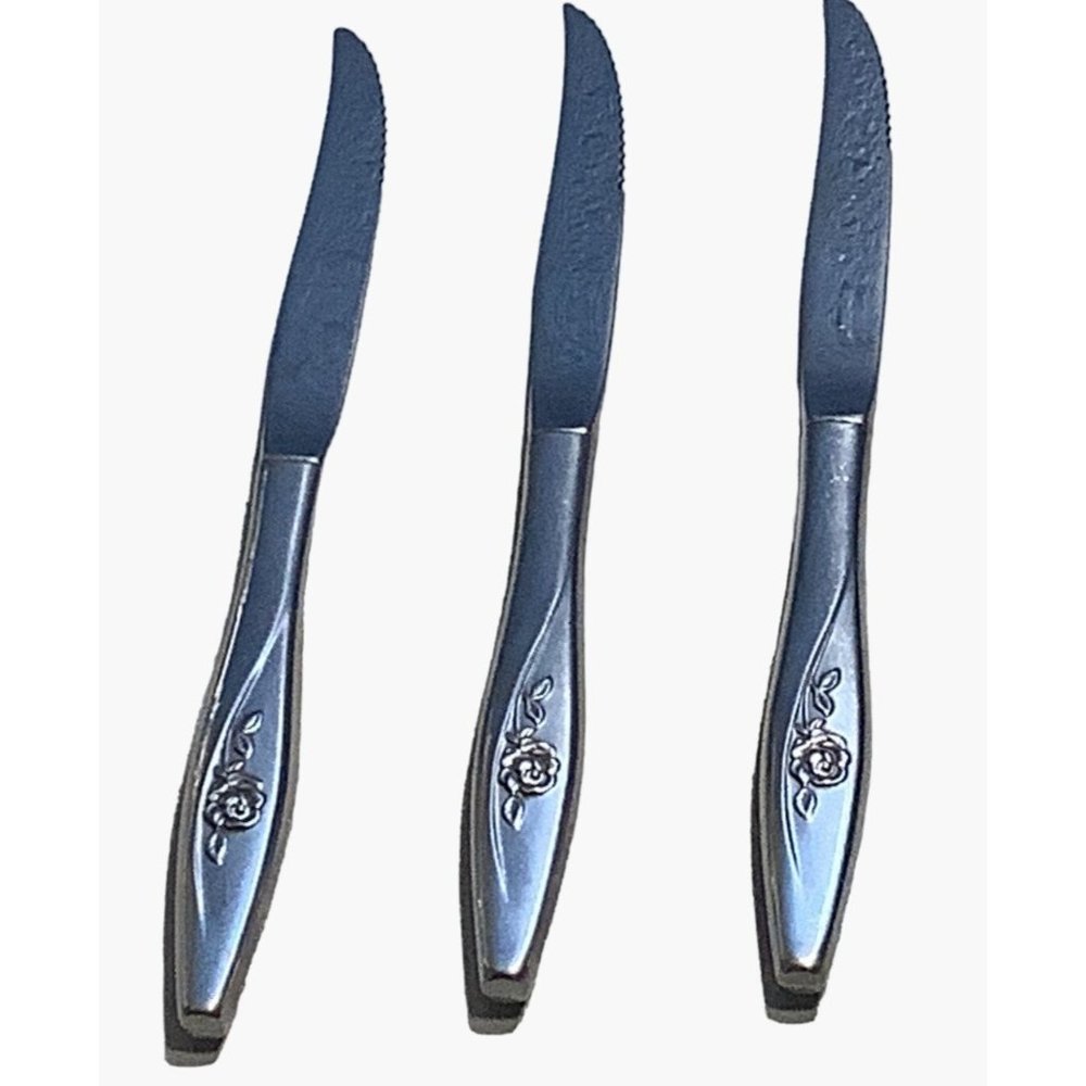 3 Piece vintage Rose Pattern Custom Stainless Flatware Butter knives